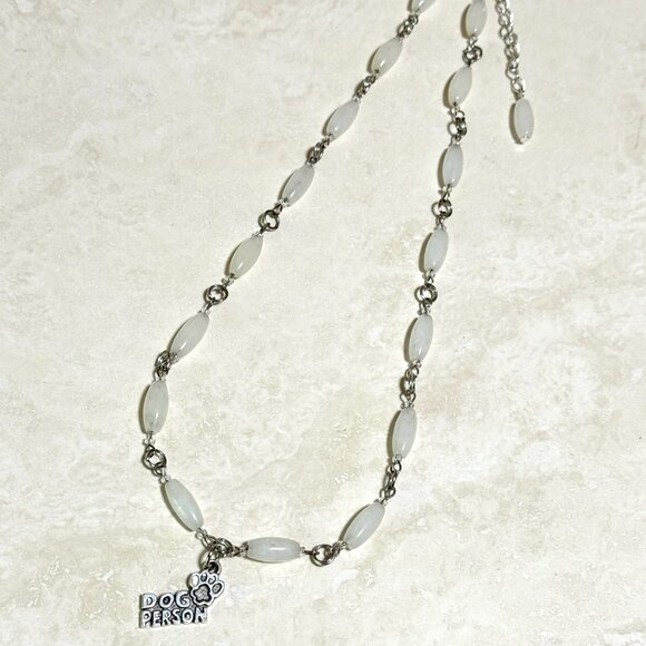 Genuine Milky Quartz Short Necklace, Gemstone w/ Dog Person Paw Print Pendant - Picture 7 of 15